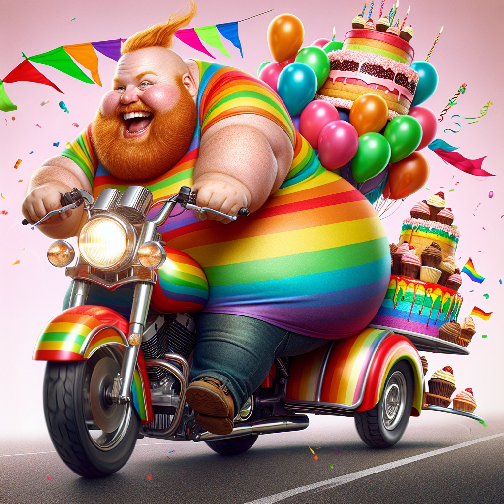 Gay, Ginger man , Motorbike , Food , and Fat Birthday Card