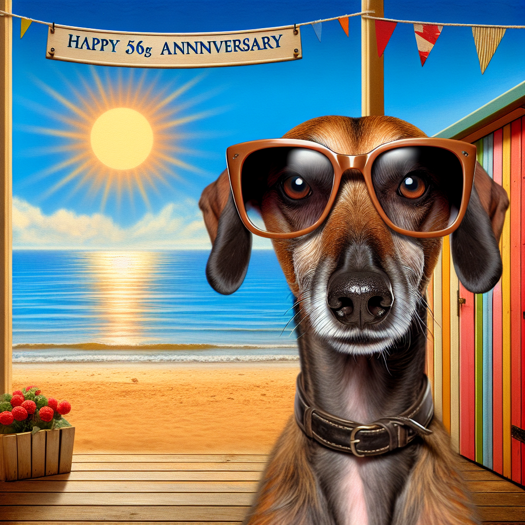 Create a charming, amusing illustration commemorating an anniversary. Feature a wooden seaside setting, painted in cheerful colours as the sun gently touches the horizon. In this peaceful scene, place a brown lurcher front and centre. This dog is sporting an oversized pair of sunglasses that comically slide down its snout, and its face is filled with a look of sheer surprise. This juxtaposition between the serene setting and the surprised dog creates a comedic twist. It seems as if the dog has accidentally stumbled upon an unexpected beach party that has been set up for the anniversary celebration.
Generated with these themes: Wood seaside brown lurcher.
Made with ❤️ by AI.
