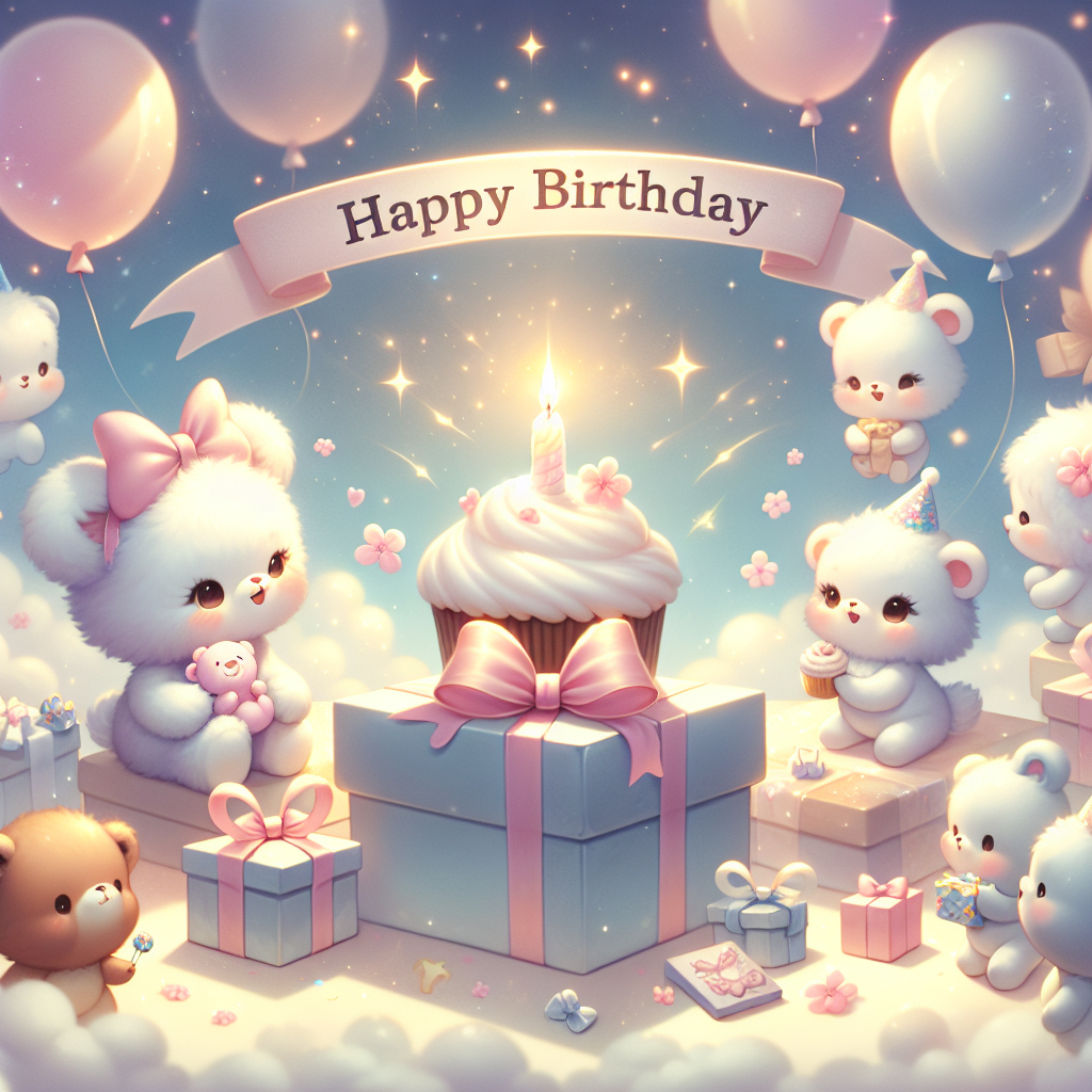 In this heartwarming birthday illustration dedicated to a person named 'Diana', a sweet landscape of festivities unfolds. In the foreground, the name 'Diana' is seen written in bold, cheerful script on a polished gift tag attached to a delicately wrapped present. The background features a group of adorable animals, each holding a balloon or a tiny gift, gathering around a giant cupcake with a single, glowing candle. Soft, pastel hues and floating ethereal sparkles bestow the scene with a magical touch.
Generated with these themes: Diana.
Made with ❤️ by AI.