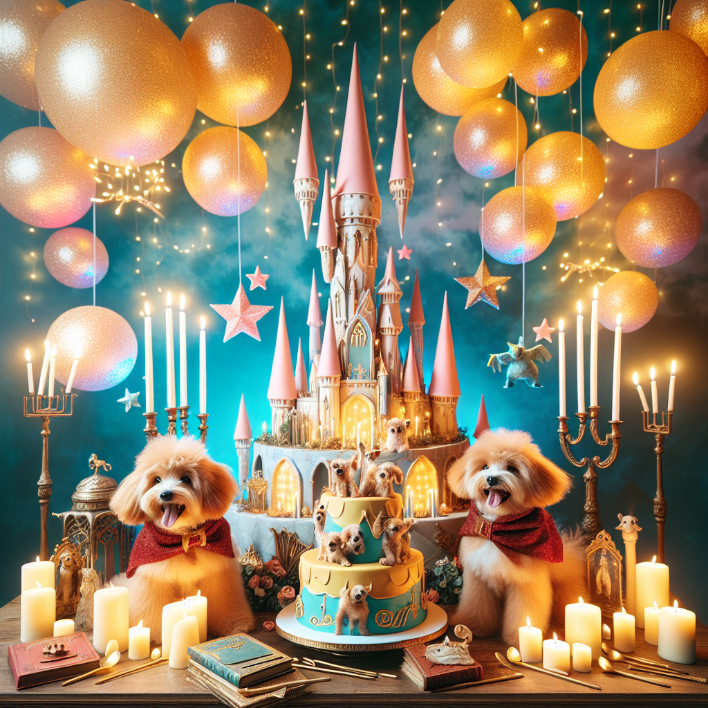 An enchanting birthday scene with a theme reminiscent of a famous magical book series lights up with radiant pastels. Picture captivating floating candles and golden orbs, while bundles of joyous dog breed known for its energetic personality, dressed in red and gold scarves, frolic around an imposing birthday cake modeled after a mystical castle. Magic sticks and books of spells sophisticatedly decorate the setup, adding to the bewitching ambiance perfect for a celebratory occasion.
Generated with these themes: Harry Potter , and Cockapoos.
Made with ❤️ by AI.