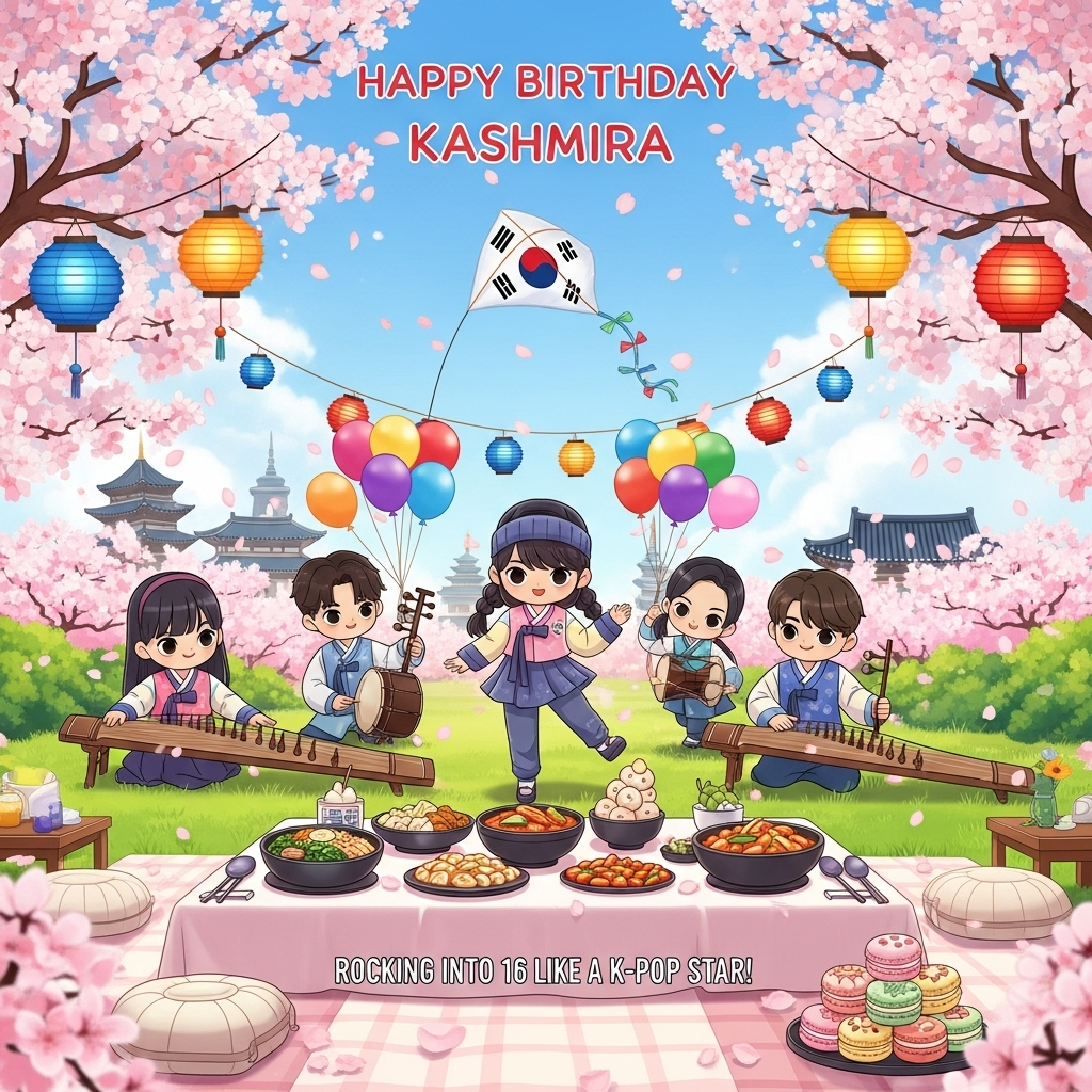 16th birthday, She loves korea and kpop, She loves korean food and culture, and Birthday Card