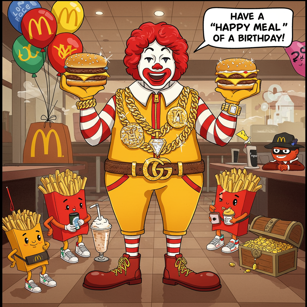 McDonald's, bling, gucci, and Birthday Card