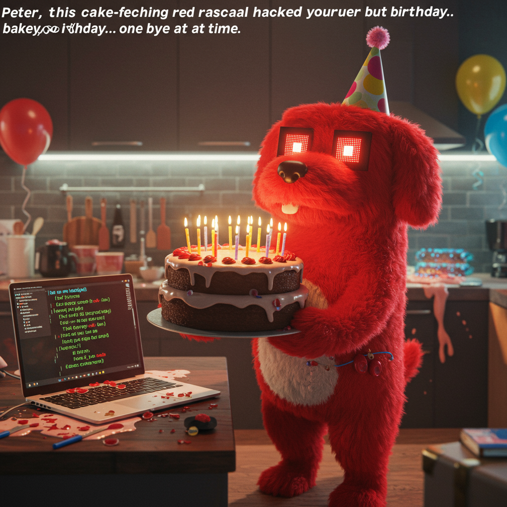 Digital Red Dog holding birthday cake Birthday Card