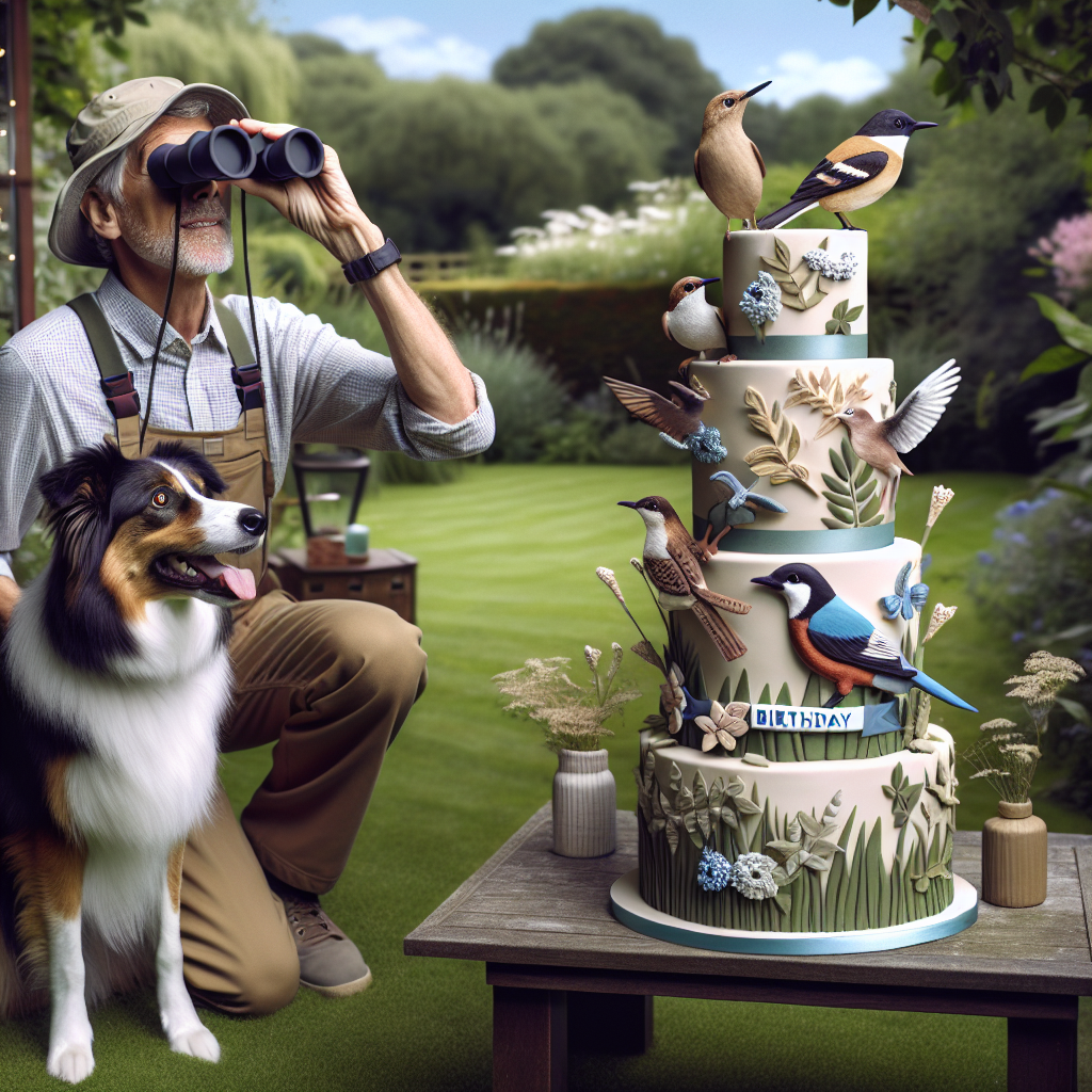 Visualize a serene garden humming with the songs of wild birds for a passionate birdwatcher's significant 60th birthday celebration. A dedicated Caucasian male birdwatcher steadies his binoculars, attentively observing the feathered inhabitants. His faithful tri-colored Border Collie dog, equally focused on their surroundings, sits faithfully by his side. The garden seamlessly features birthday decorations in earthy tones and soothing greens which blend subtly into the environment. The centerpiece of the celebration, a tastefully crafted birthday cake decorated with intricate bird motifs and delicate dog accents, stands prominently, encapsulating his adoration for his avian subjects and his treasured canine friend.
Generated with these themes: 60th birthday of a nature loving male bird watching with his tri coloured border collie female dog.
Made with ❤️ by AI.