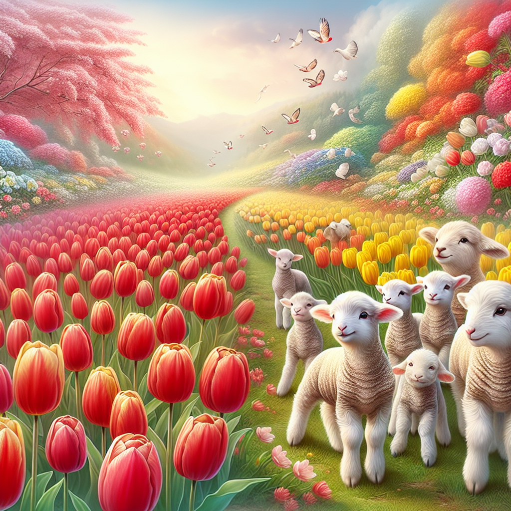 Visualize a birthday party set in a serene meadow filled with a spectrum of red and yellow tulips, where one could almost smell their sweet fragrance and touch their lifelike petals. In this tranquil setting, cutely illustrated lambs, with fluffy wool and joyful expressions, appear to be the life of the party, interacting with the guests. The landscape should portray grace and authenticity, emphasizing the interaction between the guests, the sweet lambs, and the vibrant tulips. The image should reflect the meeting point of a birthday celebration, the radiance of nature, and the charm of young animals.
Generated with these themes: Tulips, and Lambs.
Made with ❤️ by AI.