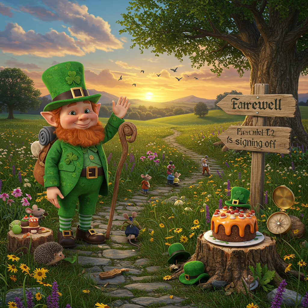 Leprechaun waving Farewell Card
