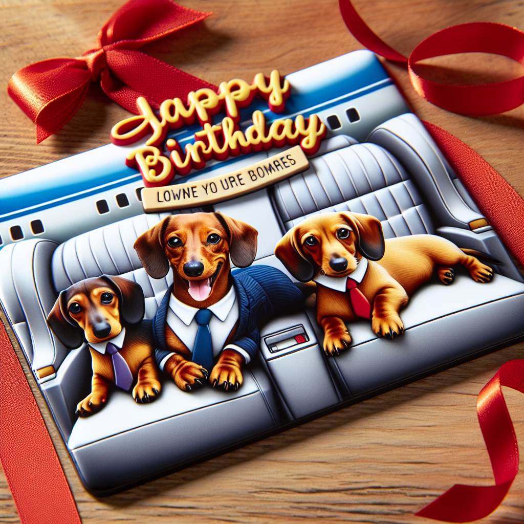 Imagine an engaging birthday setting featuring a group of three cute Dachshund dogs wearing business ties. They are relaxed, lying gracefully on top of a massive, vibrant fridge magnet. The magnet is designed in the likeness of a glamorous business-class airplane seat, presenting an invitation for the birthday individual to 'take flight' on their momentous occasion. The magnet delivers an ambience of home coziness intertwined with a sense of upcoming journeys, embodying a symbol of joy and laughter.
Generated with these themes: Daschunds, Fridge magnets, and Business class.
Made with ❤️ by AI.