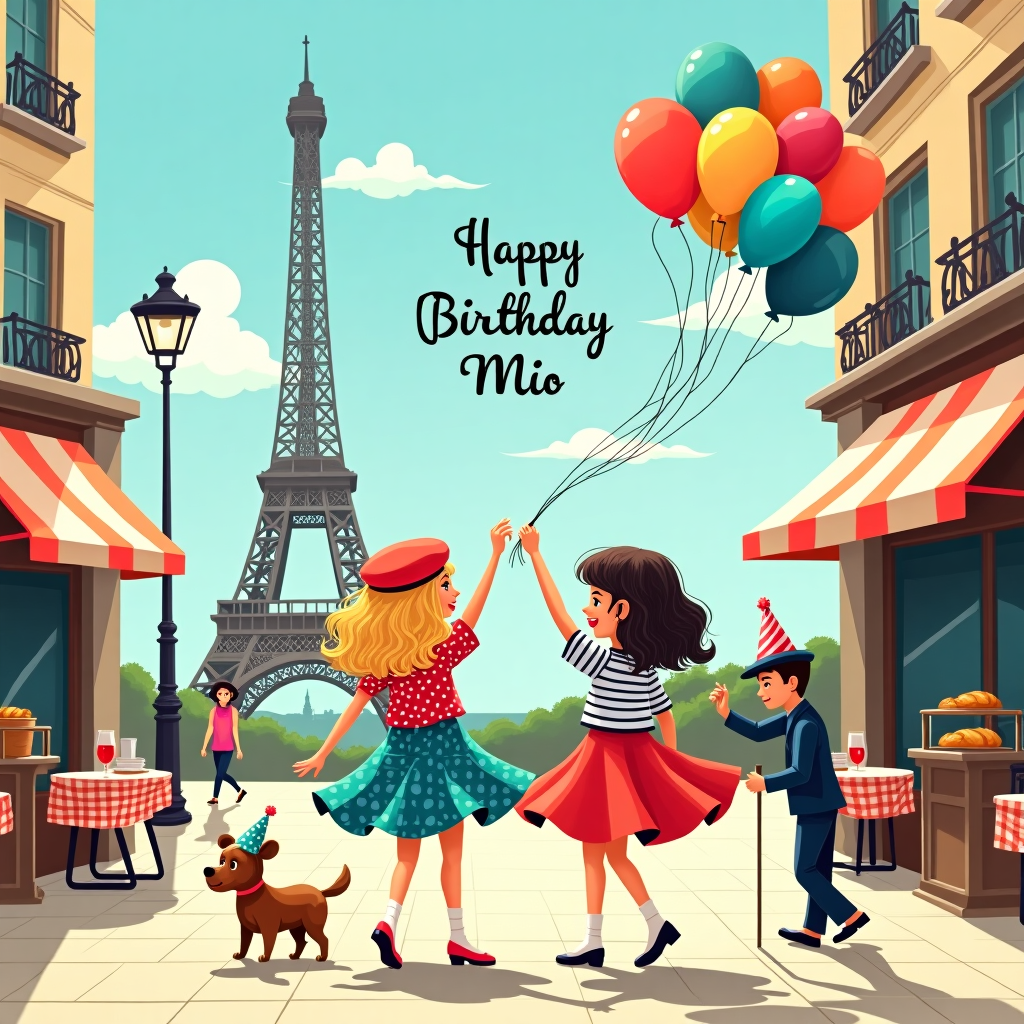 Two party girls one blonde and white and one dark haired and tanned akin in paris Birthday Card
