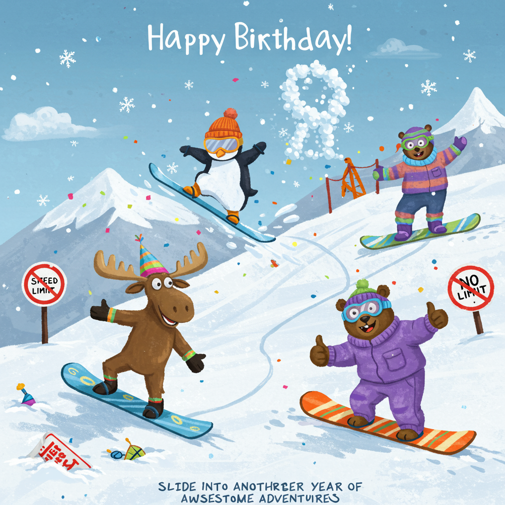 Snowboarding, and Birthday Card