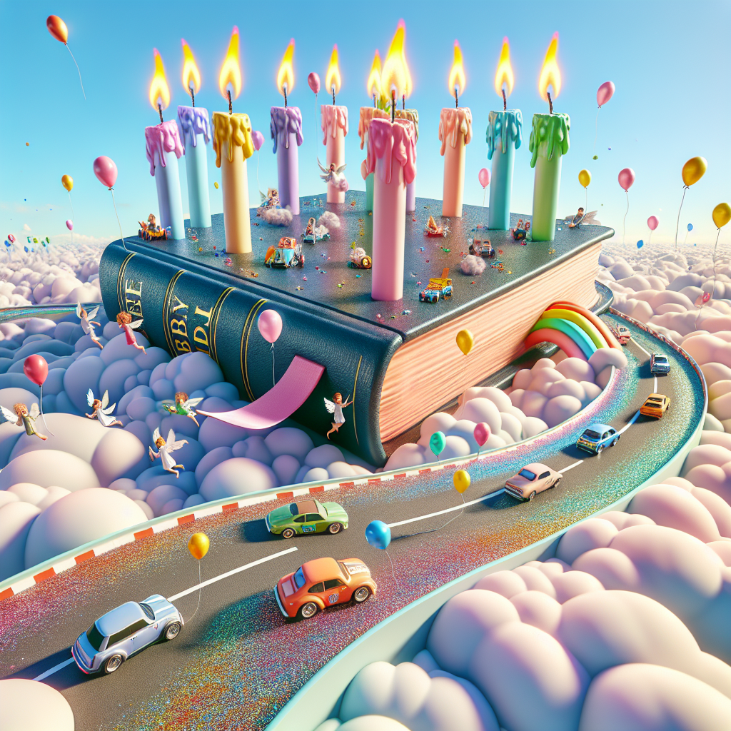 Imagine a playful birthday-themed sketch dominated by a huge, pastel-hued Bible levitating above a sea of fluffy clouds atop a surreal racetrack. Minuscule, radiant race cars speed along the track, leaving behind them streams of glittery, rainbow-colored confetti. Mega animated candles stick out of the Bible's pages, their spectral flames flickering, casting light on the joy-filled faces of angelic figures of varying descents and genders. They clutch festive balloons and peek out of the car windows in sheer delight, adding a heavenly twist to the celebration.
Generated with these themes: Bible, and Cars.
Made with ❤️ by AI.