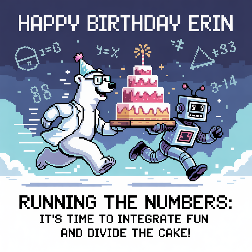 Maths, science,polar bear, robot, running , and Birthday Card
