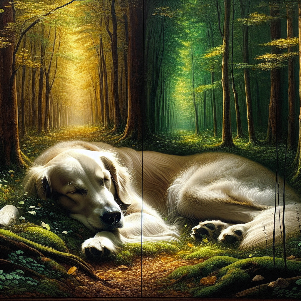 Envision, deep within a timeless, verdant woodland, a slumbering golden retriever whose luminous white fur glows softly. The scenario brilliantly encapsulates serenity and ease, gracefully sketching an imagery that marks a couple's initial year together, showing a reflective journey through love's varying seasons. The forest setting, distinguished by its lofty trees and gently murmuring winds, envelops the scenario of the dozing hound, underlining the resilience and innate splendor of a bond that has blossomed across the span of a calendar year.
Generated with these themes: White Golden retriever , Forest , Sleeping , and First anniversary .
Made with ❤️ by AI.