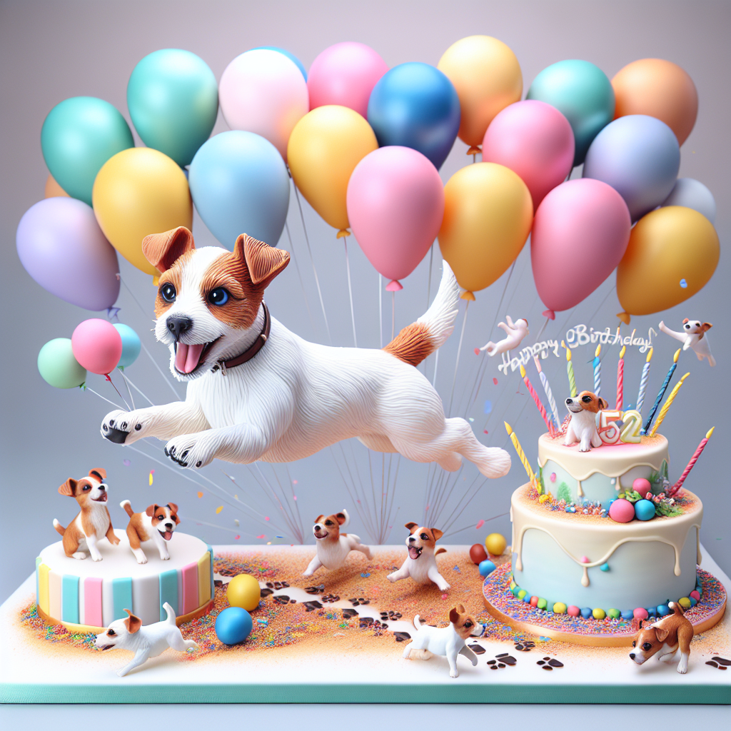 Illustrate a charming birthday celebration with hyper-realistic details. The central figure is a lifelike Jack Russell terrier mid-sprint showcasing its energetic spirit. Surrounding the excited dog is a merry medley of bright, colorful balloons, a scatter of confetti underfoot, and a path of paw prints guiding to an excellently designed birthday cake. The cake is adorned with tiny edible figures mimicking the playful antics of the frolicking dog.
Generated with these themes: Jack russell, and Running .
Made with ❤️ by AI.