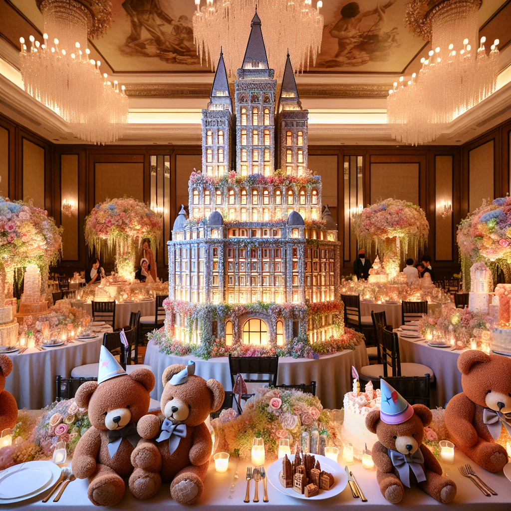 The transformation of a grand hotel into a delightful venue for a charming and realistic birthday celebration. Lifelike teddy bears, donning party hats, welcome guests at each table, they are enveloped by a lavish display of flower arrangements that echo the esteemed gardens of the locale. The centerpiece of the event is an intricately created, edible sculpture of a notable set of towers at the dessert station, its windows glimmering with lights made of sugar crystals, bathed in the mellow radiance reflected from the chandeliers.
Generated with these themes: Darlington Towers , and Hotel.
Made with ❤️ by AI.