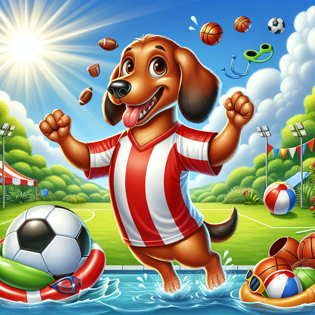 Illustration of a jubilant dachshund dressed in a red and white athletic jersey, suggesting a small-town football club, amidst a festive ambiance. The setting is animated with sports equipment like soccer balls, basketballs, and swimming accessories. The background of the image is an open outdoor scenery with rich green vegetation, under a radiant sunny day, implying a joyous celebration and sports activities.
Generated with these themes: Football , Liverpool, Sausage dog , Swimming , Basketball, and Outdoors.
Made with ❤️ by AI.