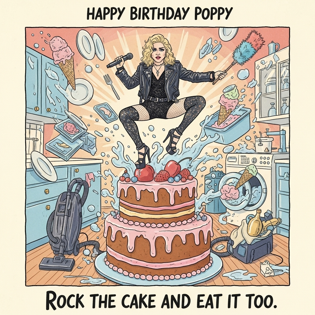 Madonna , Housework , Cakes, Ice cream , Rock music , and Birthday Card