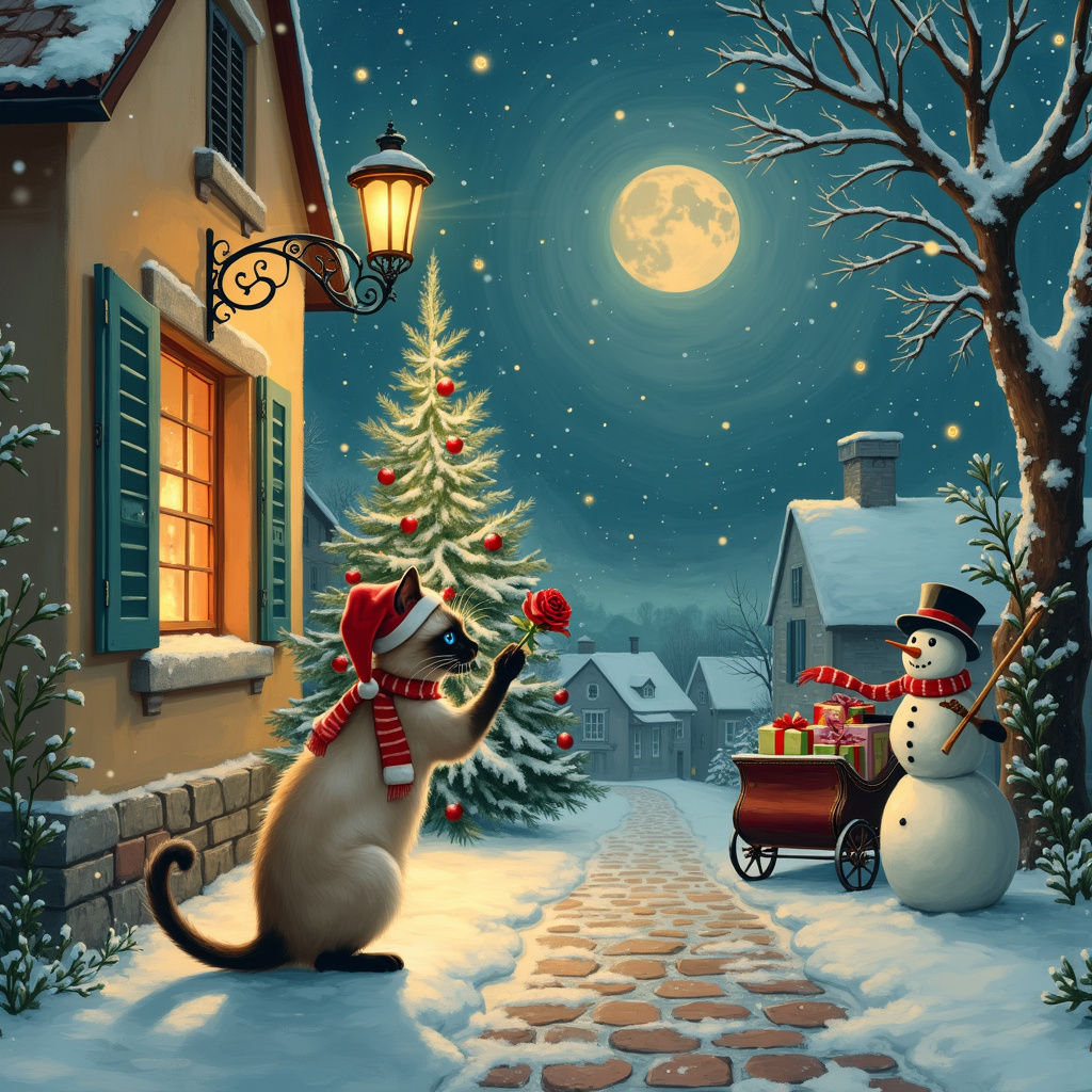 Gatto siamese, and Una rosa rossa Christmas Card