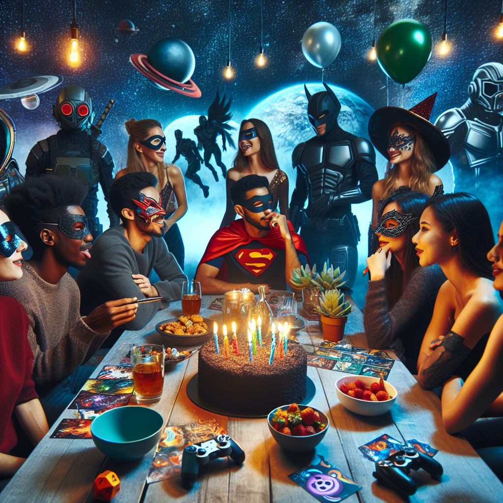 Photo concept of a birthday party table beautifully decorated with Star Wars and Marvel elements, while in the background, friends are immersed in a late-night gaming session.
Generated with these interests: Superheroes with a overnigght party and cinema, Gaming, StarWars, Marve Heroes, and Frriends.
Made with ❤️ by AI.