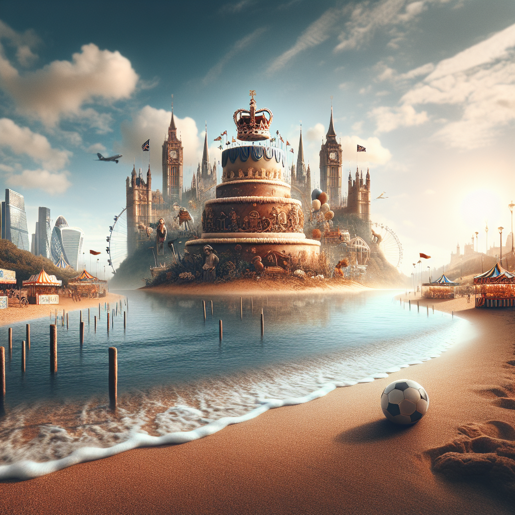 Create a surreal realistic landscape image embodying the essence of joy for a newborn child. The scene includes the gentle towering of London's iconic landmarks in the background, overlaying by a bustling fairground radiating a sense of wonder. At the scene's heart is an old-fashioned, ornate cake with a football placed grandly atop, symbolizing playful new beginnings and sweet celebrations. This fantastical fairground subtly interchanges into a tranquil beach scene where sand meets the urban environment, representing the promise of future adventures and the harmonious co-existence of the urban and natural worlds, illustrating life's beautiful duality in welcoming a new baby.
Generated with these themes: Football, Cake, London, Fairgrounds, and Beach.
Made with ❤️ by AI.