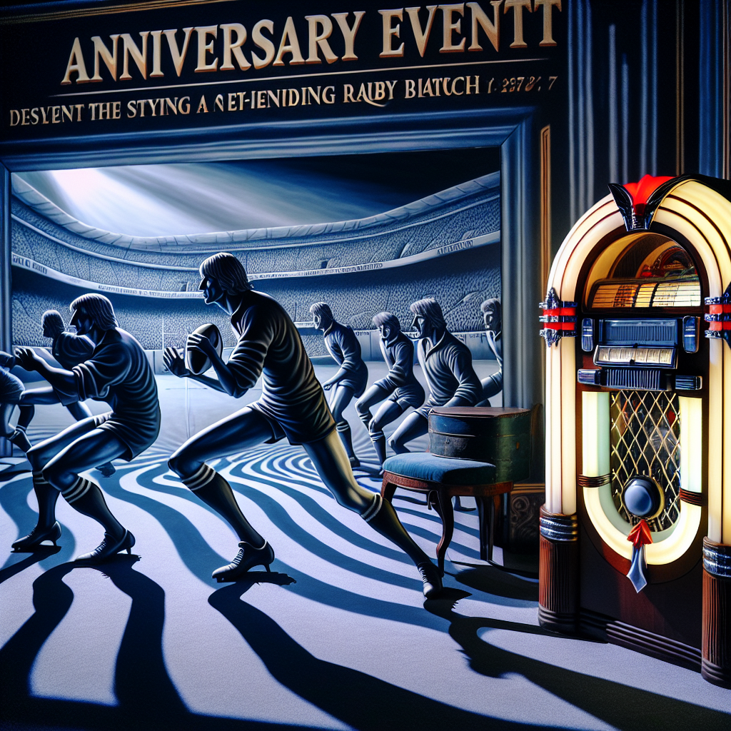 An anniversary event decorated in the style of Surreal Realism. The venue mimics the twilight setting of a never-ending rugby match, with shadows and light intricately intertwined. A vintage jukebox, seemingly caught in a time warp, distorts and bends in the corner, resonating with ABBA's greatest hits. The venue's decor includes elegant, exaggerated representations of rugby players, each in dynamic playing poses. These caricatures resonate both the passion for the sport and the surreal theme, seamlessly merging reality and unreality in a perfect blend of elegance and eccentricity.
Generated with these themes: Rugby , and Abba.
Made with ❤️ by AI.