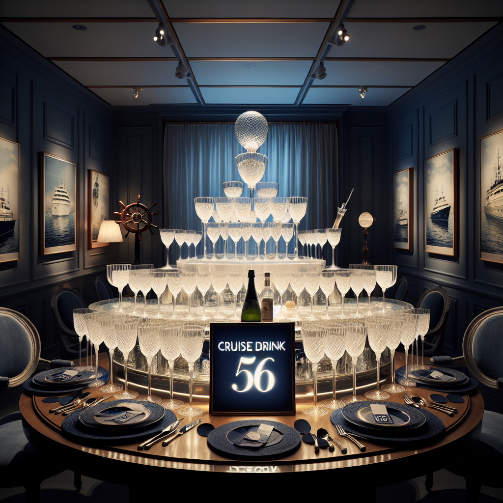 A room is filled with a subdued, nautical ambiance, reflecting a color palette of deep blues and whites to evoke the sensation of the sea. The center of this room is anchored by a table that showcases an elegant arrangement of crystal flutes, each one filled with a signature drink labeled 'CRUISE DRINK 56'. This display signifies a thoughtful 56th-birthday toast. The overall decor shows a clear leaning towards naval-inspired designs, which exude a mature charm. The scene suggests that reflective conversations are taking place amidst the quiet clinking of glasses.
Generated with these themes: CRUISE DRINK 56.
Made with ❤️ by AI.