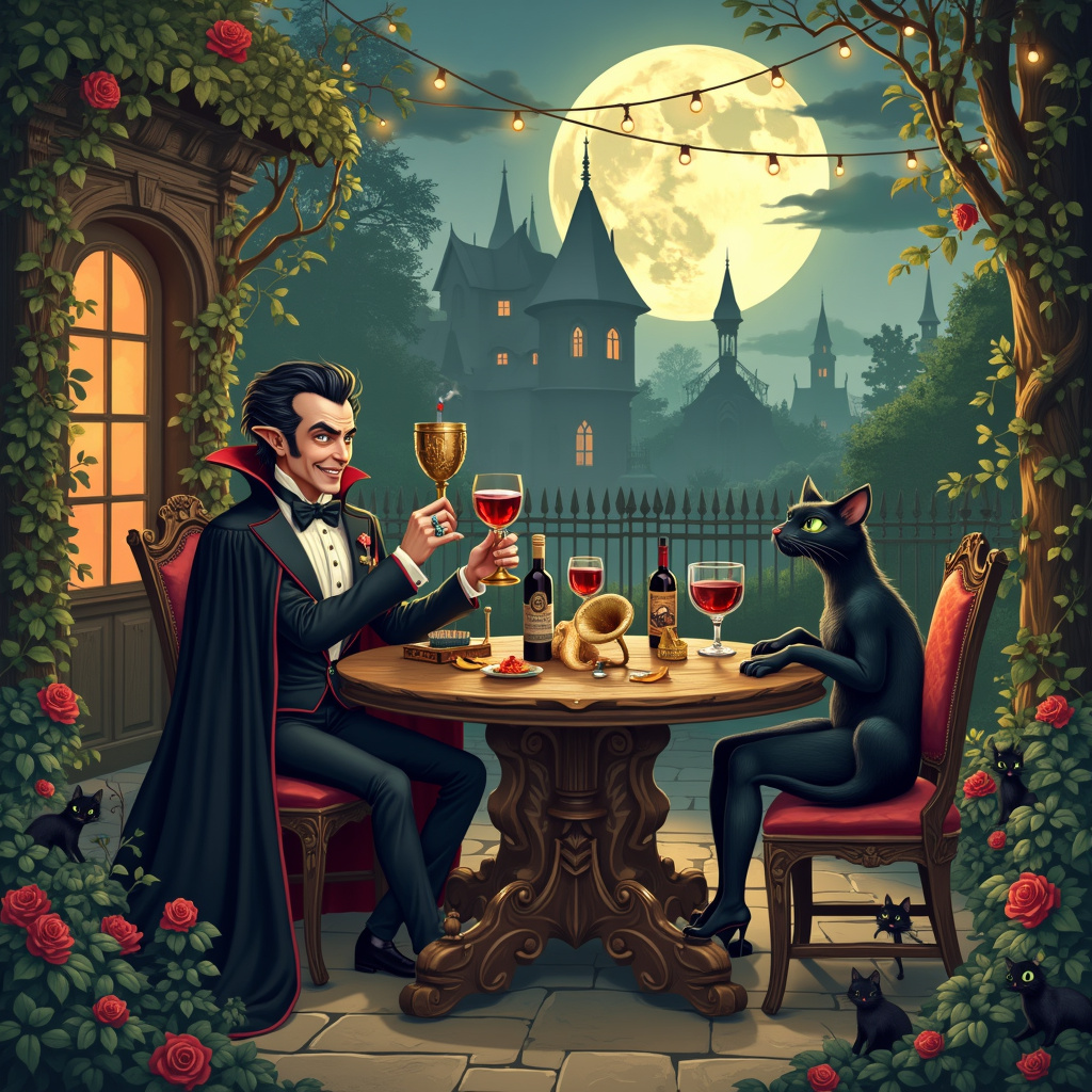 Vampires, Black cats, Wine, and Music Farewell Card