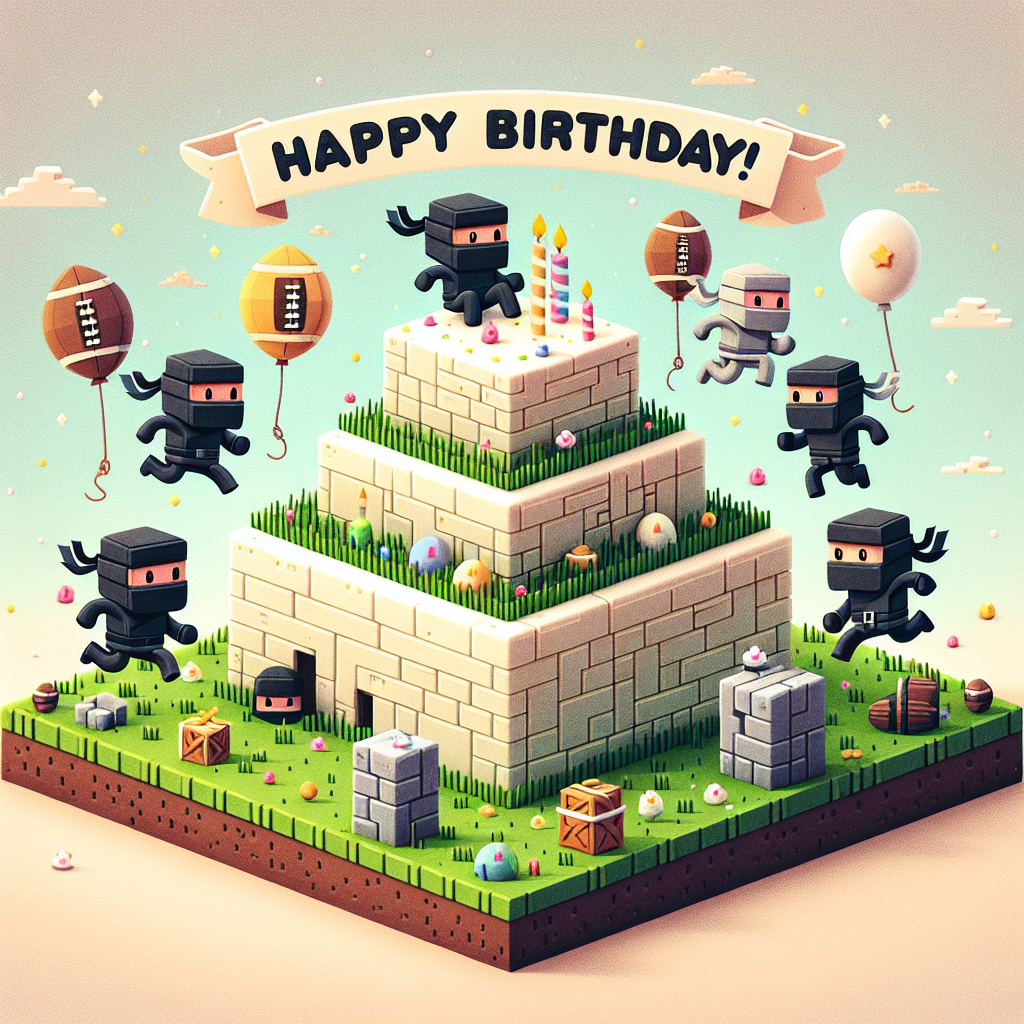 Ninjas, Minecraft, Football, and Superheroes Birthday Card