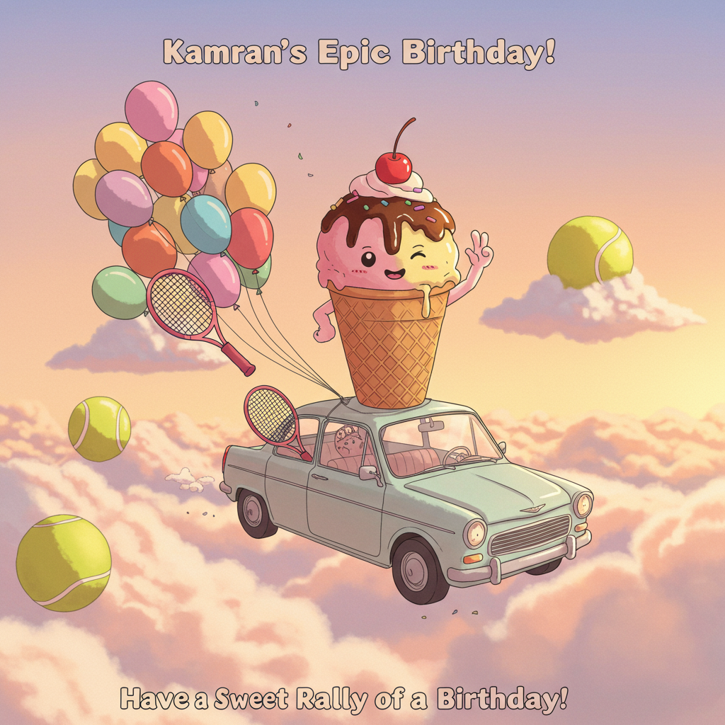 Ice cream, Tennis, Vintage Car, Flying, and Birthday Card