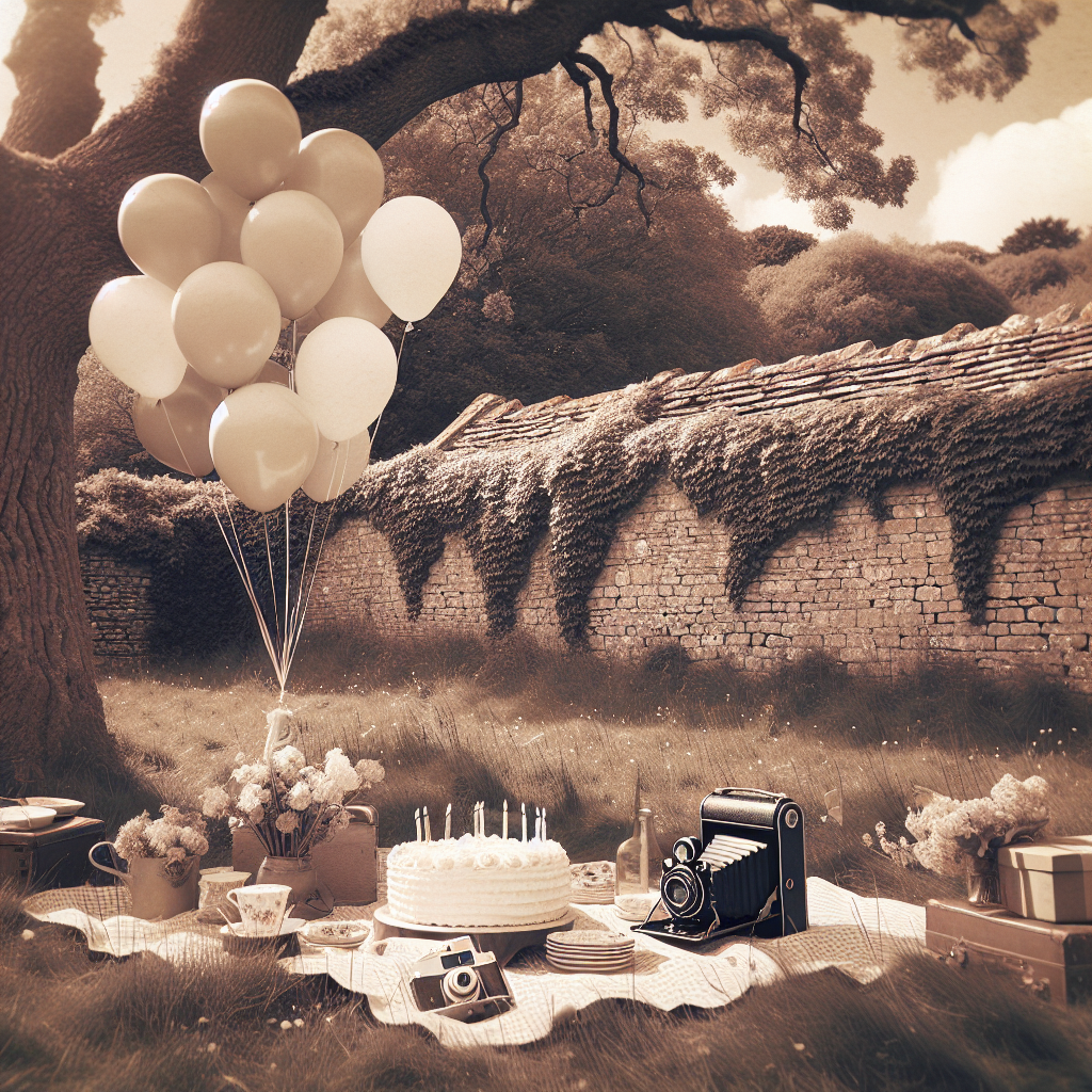 Imagine a picturesque birthday celebration unfolding in a tranquil meadow, wrapped in the rustic allure of dry stone walls covered in crawling ivy. Above a casual picnic arrangement, there are soft pastel-colored balloons swaying gently in the wind. Lying close by is a vintage camera pointing towards a birthday cake, poised to immortalize this event in sepia-toned images. The arrangement evokes the timeless elegance that one would associate with vintage photographs and historic churches.
Generated with these themes: Dry stone walls, Photography, and Churches.
Made with ❤️ by AI.