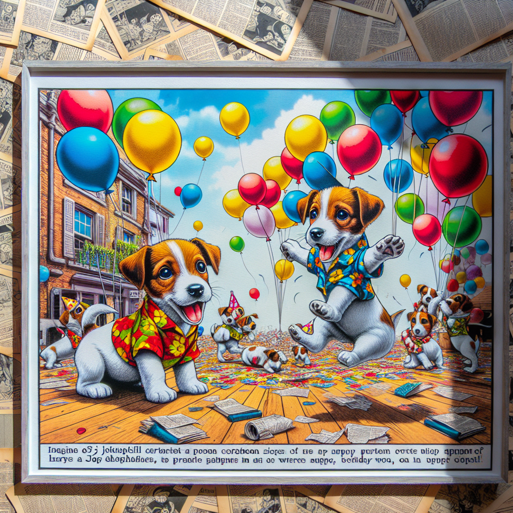 Imagine an exuberant scene defined by a charming cartoon birthday motif. Imagine Jack Russell puppies, adorable in their expression, wearing tiny Hawaiian shirts, playfully running around a room bathed in sunlight. The room is decorated ingeniously with a myriad of colorful balloons and pages from old comic books, creating a joyful ambiance brimming with playful charm and celebration.
Generated with these themes: Comics , jack Russell's , Hawaiian shirts.
Made with ❤️ by AI.