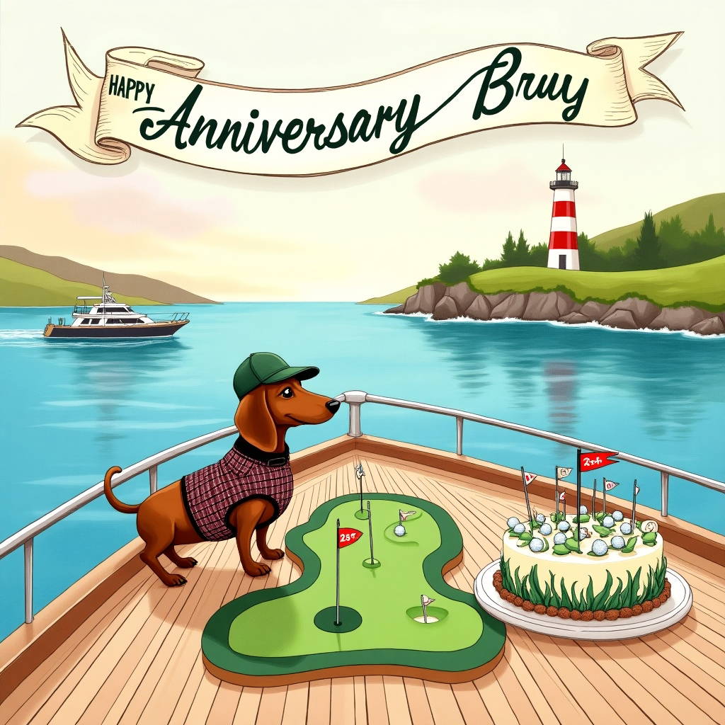 Golf, Dachshund, 5 years, and Yacht Anniversary Card