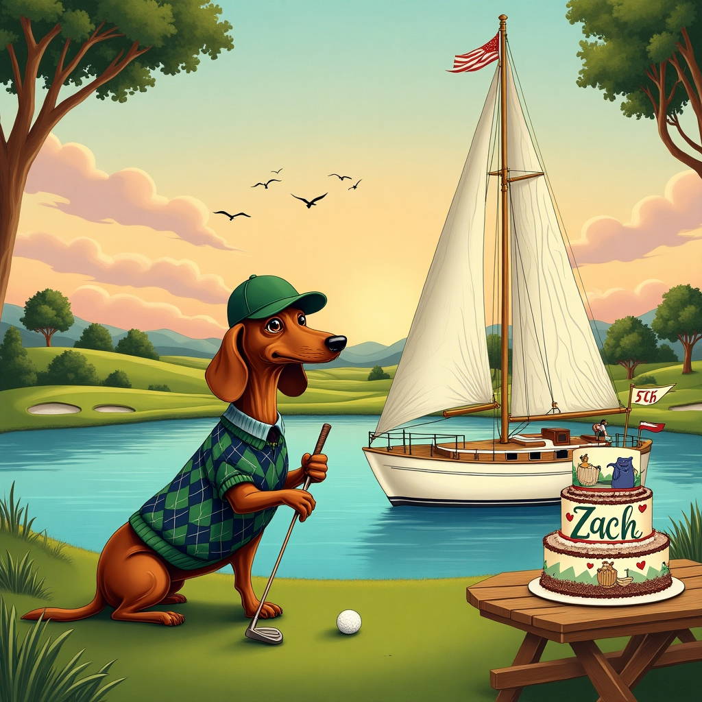 Golf, Dachshund, 5 years, and Yacht Anniversary Card