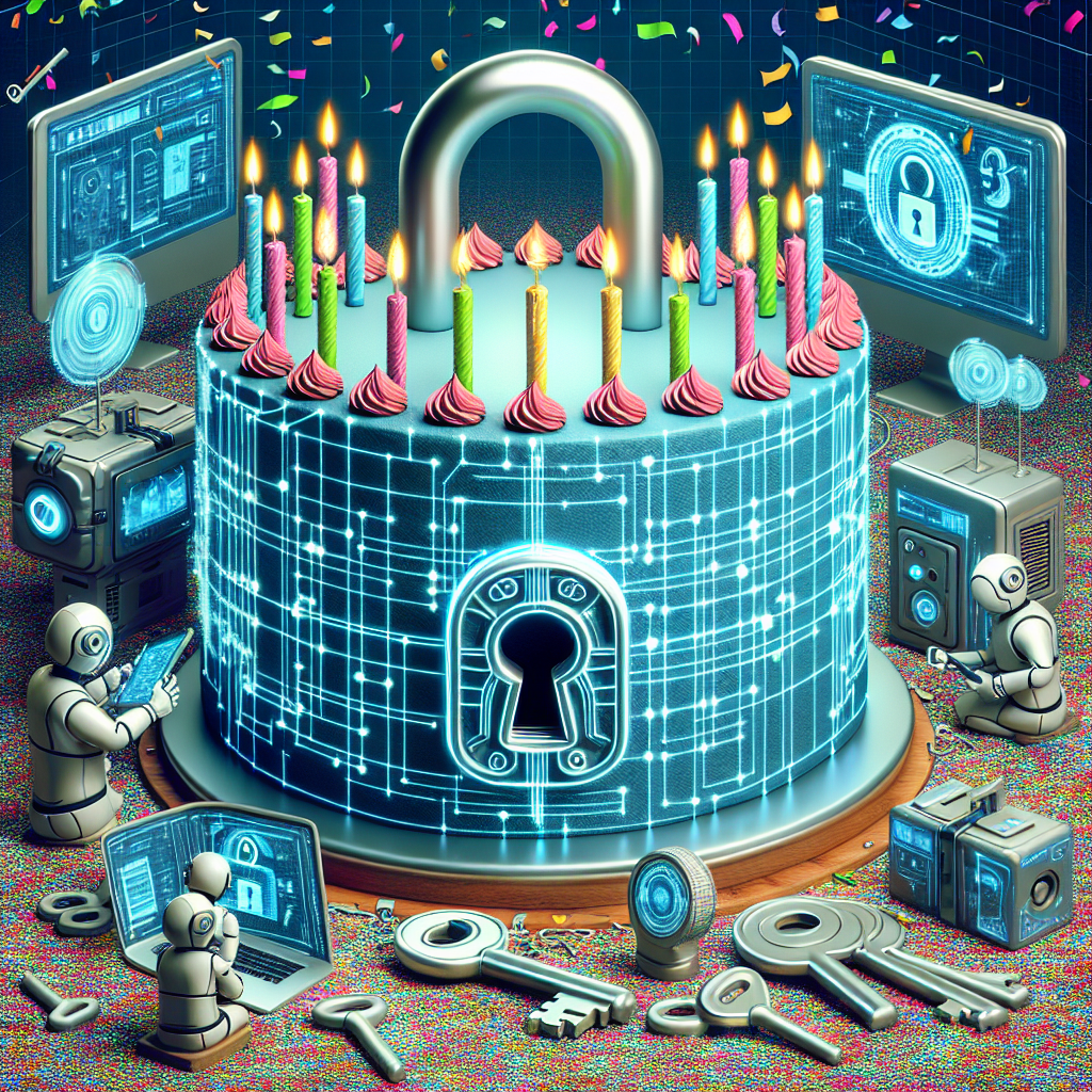 Illustration of a futuristic scene where a variety of high-tech devices are unlocking a large lock in the shape of a birthday cake, with keys sprinkled around like confetti.
Generated with these interests: Keys, Tech, and Locks.
Made with ❤️ by AI.