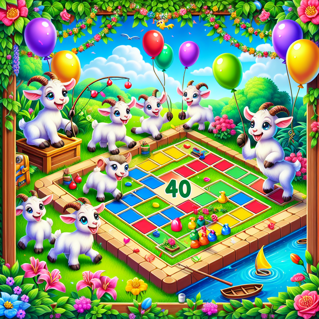 Picture an animated scene filled with delight and celebration. There are cartoon goats, each with a balloon tied to its tail, frolicking joyously in a well-maintained garden. The garden is resplendent with lush plants and carefully placed gardening tools, hinting at a passion for nature and nurture. Temptingly adjacent is an idyllic fishing area featuring a crystal clear, blue pond. Some goats take a playful detour to cast their fishing lines into this inviting water. At the heart of this scene, a bold number '40' is embraced by a festive floral garland, symbolizing a key milestone celebration. Nestled in a corner of this design, a vibrant Ludo game is in progress, its game pieces appearing to leap with life, echoing the overall light-hearted and jovial atmosphere of the occasion.
Generated with these themes: Goats, Fishing , Gardening, 40, and Ludo.
Made with ❤️ by AI.