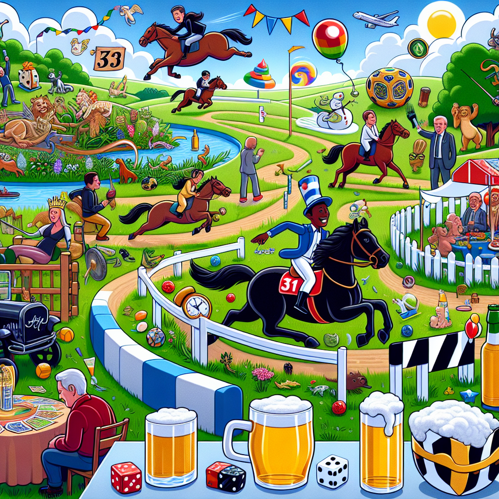 Conjure a humorous cartoon scene representing a birthday realm. A sociable cartoon figure of undefined gender and Hispanic descent enjoys a nature walk in the landscape dotted with whimsical elements. The centerpiece is a lovable black cat, wearing a festive hat, indicative of the celebratory atmosphere. A dynamic mini horse race takes place, with cartoon horses powering towards the finish line. The thrills of betting are expressed through exaggerated poker chips and dice. A jovial soccer game is ongoing, featuring a lively ball. A serene cartoon garden sits quietly in one corner, signifying a love for gardening. Completing the festive mood, are cartoon beer glasses jovially clinking together.
Generated with these themes: Black cat, Soccer , Gambling , Horse racing, Gardening , Walking , and Beer.
Made with ❤️ by AI.