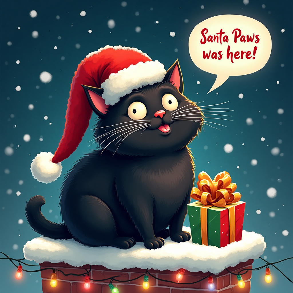 Black cat, and Christmas Card