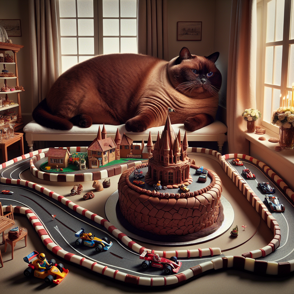 Envision a heartwarming scene set within a snug room radiating the warmth of a birthday celebration. One corner of the room is seized by an intricately detailed model of a go-kart track that curves around a race course, showcased with miniature cars speeding about. A plump-looking cat with soft fur luxuriously stretches out on a windowsill, its watchful eyes keenly taking in the lively scene. Occupying the room's center point is a festooned birthday table. Its centerpiece: an eye-catching chocolate cake masterfully carved and layered to mimic the sleek contours of a race car, striking the perfect balance between artistry and celebration.
Generated with these themes: Go kart, Cat, Car, and Chocolate .
Made with ❤️ by AI.