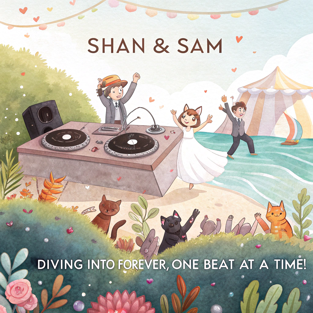 DJ, DIVING, FESTIVAL, CATS, and Wedding Card