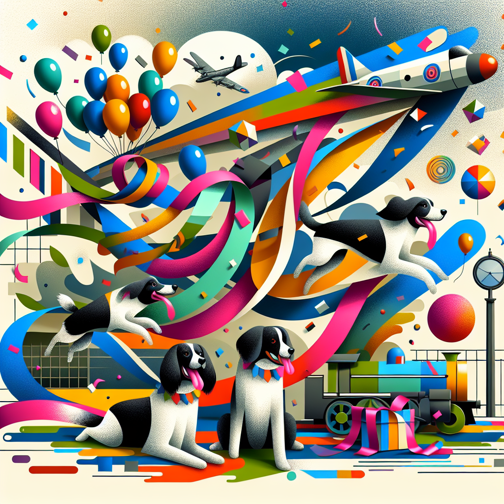 Create an abstract birthday-themed image, featuring stylized Springer Spaniels and Border Collies adorned with festive ribbons, enthusiastically playing amongst geometric shapes and vibrant color splashes. Include a minimalist steam train that gives the sense of being made from a collection of cheerful, rounded shapes, meandering through the joyous chaos. Above them, a geometrically designed Vulcan plane makes its way through a sky filled with confetti, dragging behind it a playful banner twisting like a ribbon, carrying an undefined birthday message.
Generated with these themes: Springer spaniel, Border collie, Steam train , and Vulcan plane .
Made with ❤️ by AI.