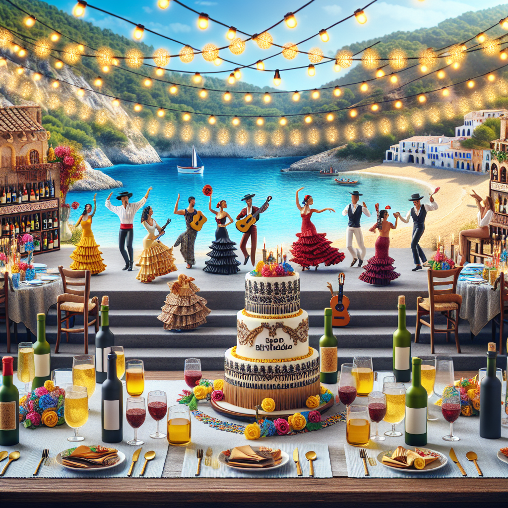 Create an image showing a lively birthday party set in the scenic backdrop of a coastal Spanish town. The scene unfolds with diverse groups of people engaging in vibrant Latin dancing. The decoration includes playful yet realistic elements like miniature replicas of wine bottles used as place settings. A centerpiece birthday cake is adorned with flamenco-dressed figurines. The scene is further illuminated with strings of bright fairy lights casting a magical glow, amplifying the overall festive atmosphere.
Generated with these themes: Benidorm, Latin dancing , and Wine.
Made with ❤️ by AI.