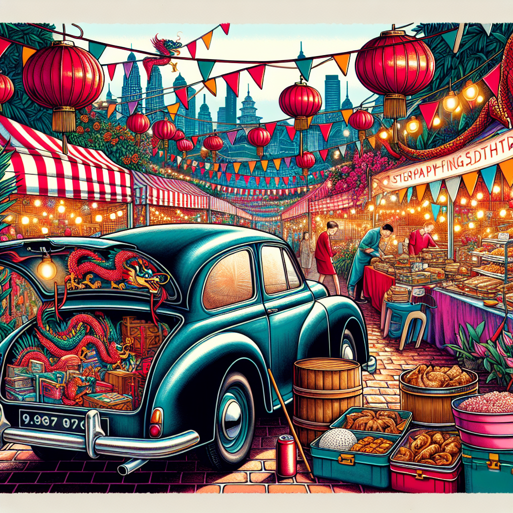 Craft an artistic birthday-themed illustration intertwining Chinese culture with the fun of a car boot sale, backdrop being a lively street food market. Decorate the scene with red lanterns and dragon streamers, symbolizing Chinese traditions. Display a wide variety of second-hand treasures spilling from vintage car boots, signifying the resourcefulness and communal spirit of such sales. In this vivid setting, unveil a gastronomic paradise with stalls offering dumplings, Peking duck, and sweet mooncakes, showcasing the cuisine with as much excitement as the birthday being commemorated.
Generated with these themes: Chinese culture, Car boot sale, and Foodie.
Made with ❤️ by AI.