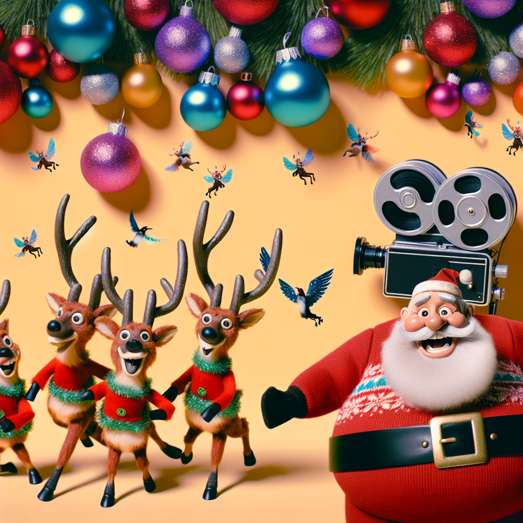Lastly, picture a whimsical scene where a group of reindeer are goofily attempting to operate a film camera, entangled in festive garlands, while Santa photo-bombs the shot, his belly shaking like a bowl full of jelly, painting the screen with infectious laughter.
Generated with these themes: Film Camera.
Made with ❤️ by AI.