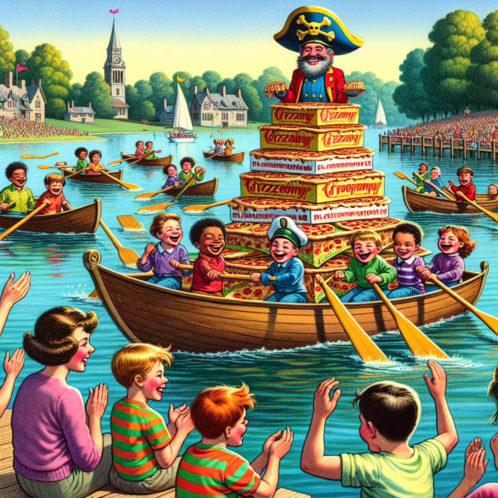 Depict a bustling birthday celebration taking place on the shores of a captivating lake. Children of diverse descents are chuckling cheerily as they paddle on eccentric boats that are designed to look like pieces of pizza. Parents of varying genders and descents are enthusiastically applauding from the piers. Concurrently, a spirited rowing competition is being held close by, escalating the thrill. The air is filled with delight when the birthday child, sporting a humorous ship captain's headgear, makes an amusing attempt to stabilize a stacked tower of pizza boxes.
Generated with these themes: Cycling , Pizza , Boat, Kids, and Rowing .
Made with ❤️ by AI.