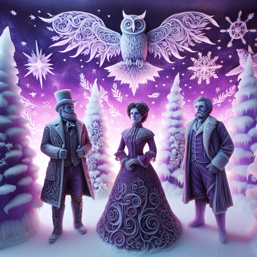 Under a swirling violet sky dotted with clockwork stars, two wise men and one wise woman in baroque Victorian attire stand amidst a forest of ice-sculpted pine trees. An owl with whimsical wings of holly and ivy flies overhead. The soft edges of the snowy landscape curl around the bold, frosty script that spells out 'Merry Christmas'.
Generated with these themes: 2 wise men and 1 wise woman, and Owl.
Made with ❤️ by AI.