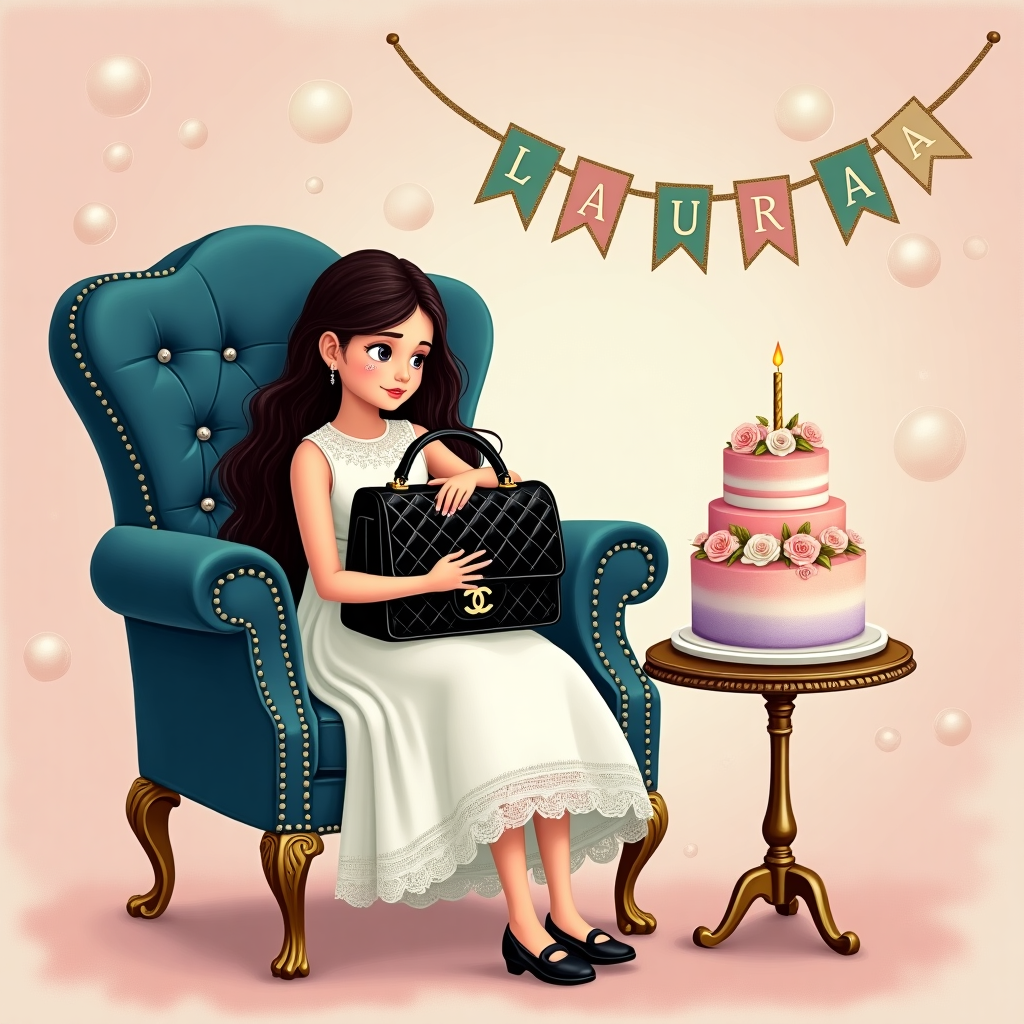 Black chanel handbag, girl hugging it and crying Birthday Card