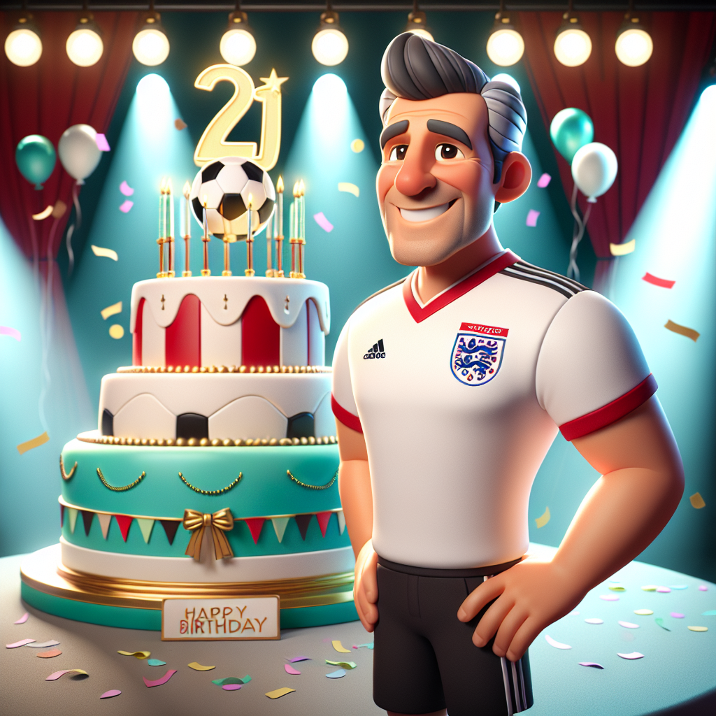 In this cheerful, birthday-themed illustration, a middle-aged animated male with a characteristic smile stands in the spotlight, clad in full soccer uniform symbolic of a renowned English soccer club. The ambiance is enhanced with a series of balloons and confetti, accompanied by a large, ornate birthday cake painted in the colors associated with said soccer club and crowned with a petite soccer ball decoration as tribute to the team.
Generated with these themes: Nicolas cage, and Lfc.
Made with ❤️ by AI.