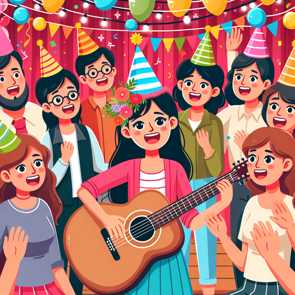 Drawing of a lively birthday party scene where the birthday person is seen surrounded by family, playing a musical instrument with colorful party decorations all around.
Generated with these interests: Party, Family, and Music.
Made with ❤️ by AI.