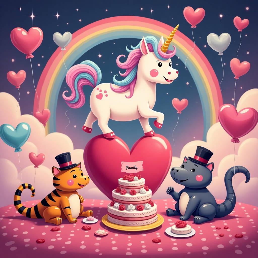 Cats, Unicorns, Hearts, and Dinosaurs Valentines-day Card