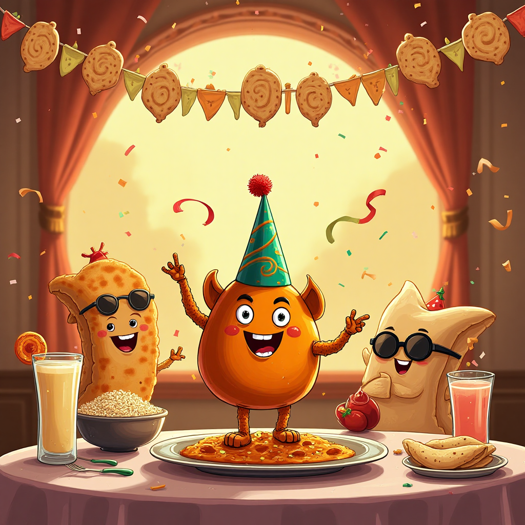 Indian food, illustration, quirky, girly , and Birthday Card
