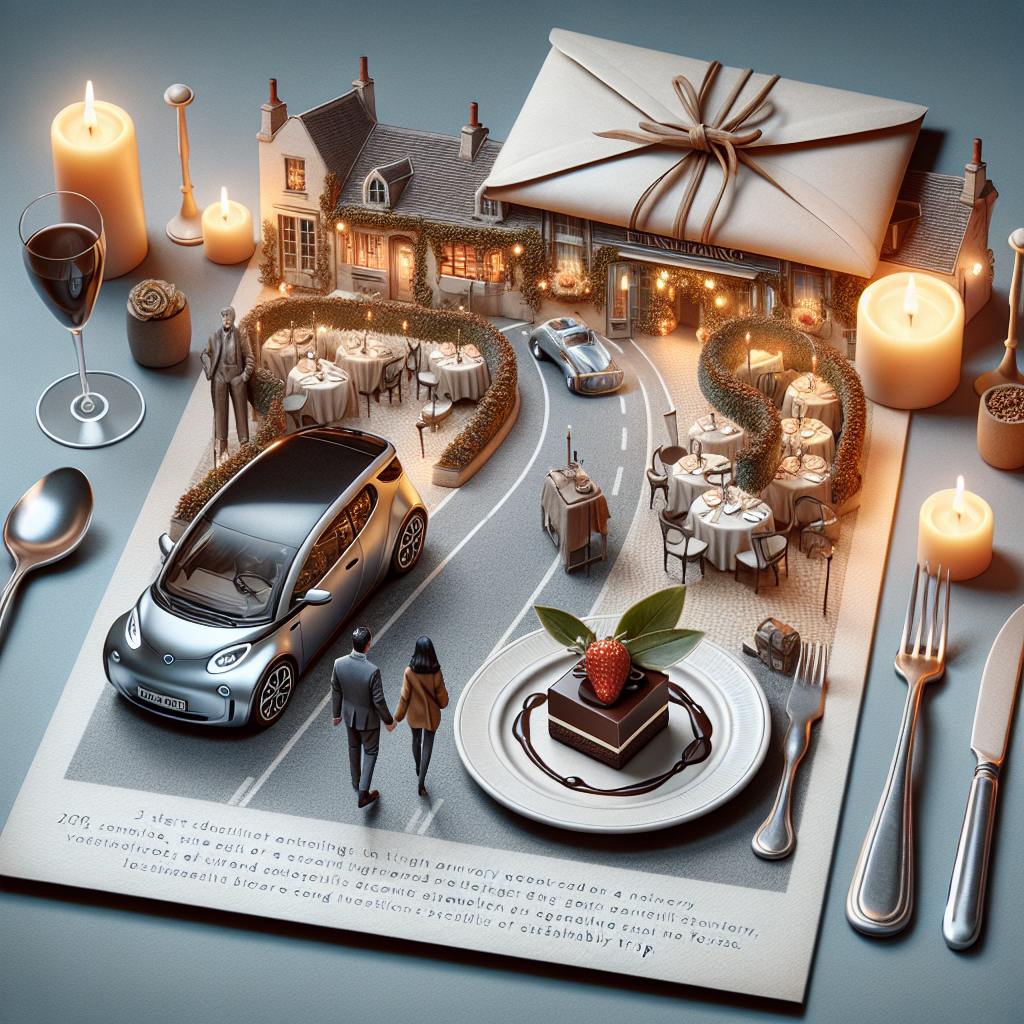 Imagine a lovingly detailed depiction of a romantic anniversary getaway. It starts with an envelop presenting tickets for an exciting destination trip. Subsequently, a stylish and sustainable symbol of luxury, a sleek electric vehicle is ready to whisk away the couple. Upon their arrival, a restaurant scene of sublime elegance awaits them with a candlelit ambiance. They are treated to a rich, delectable chocolate dessert that is a celebration of flavors to the taste buds. The unique blend of intimate setting and gastronomic fusion epitomizes the evening, making it utterly unforgettable.
Generated with these themes: British airways, Holidays, Mercedes eqc, Chocolate, and Las iguanas restaurant .
Made with ❤️ by AI.